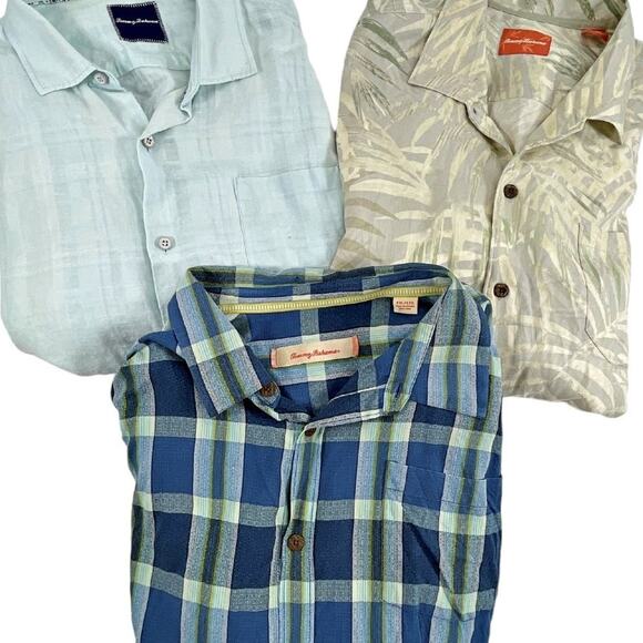 Tommy Bahama Lot 3 SS Silk & Linen Hawaiian Plaid Button Down Camp Shirts XXL - Picture 1 of 4